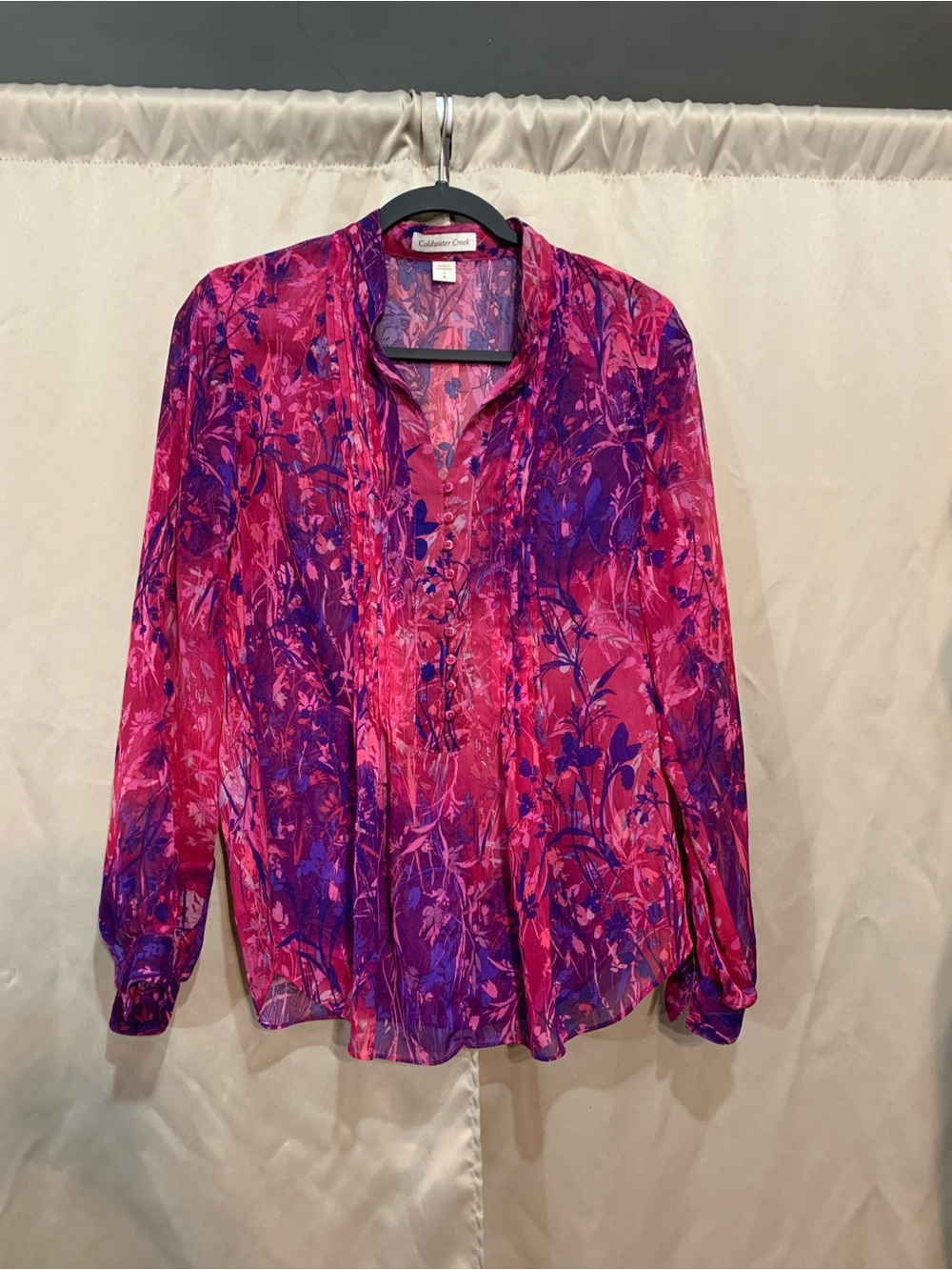 Coldwater Creek Vibrant Pink and Purple Floral Button-Up Blouse 92/2